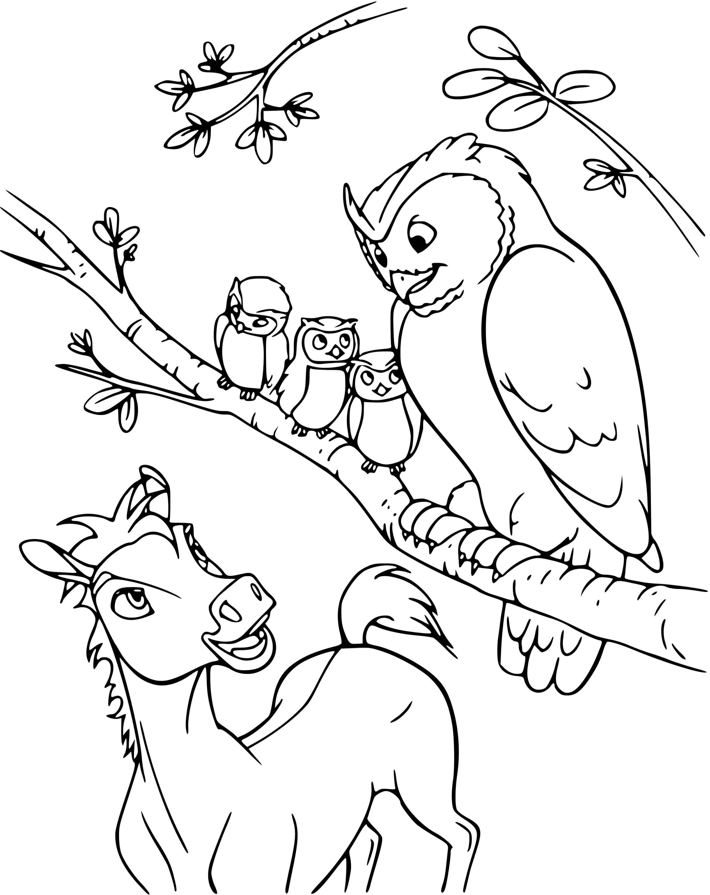 Coloriage Bébé Spirit Et Son Ami Hibou - Spirit à imprimer