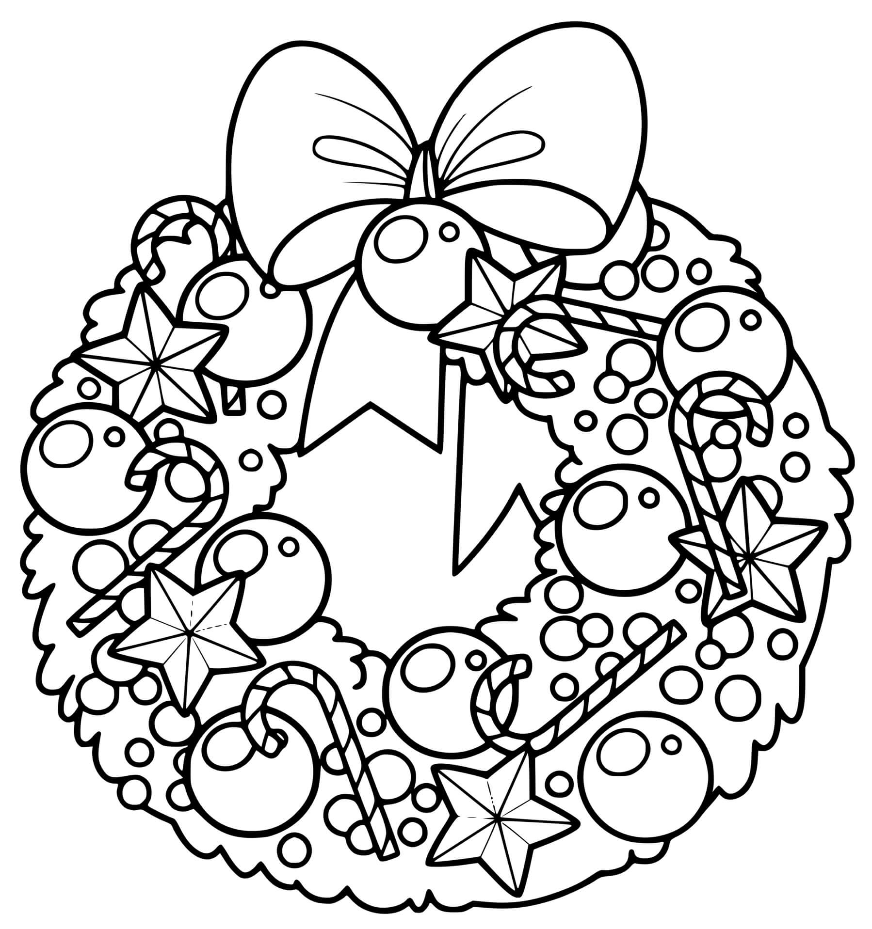 Coloriage Belle Couronne De Noël Avec Décorations - Couronne de Noël à imprimer