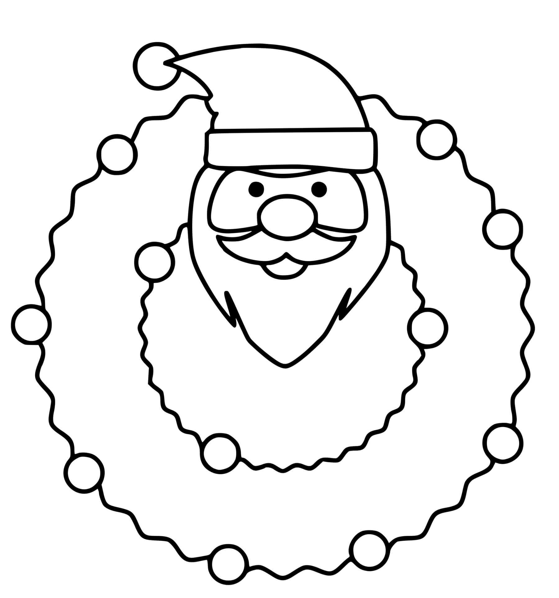 Coloriage Couronne Noël avec Père Noël - Couronne de Noël à imprimer