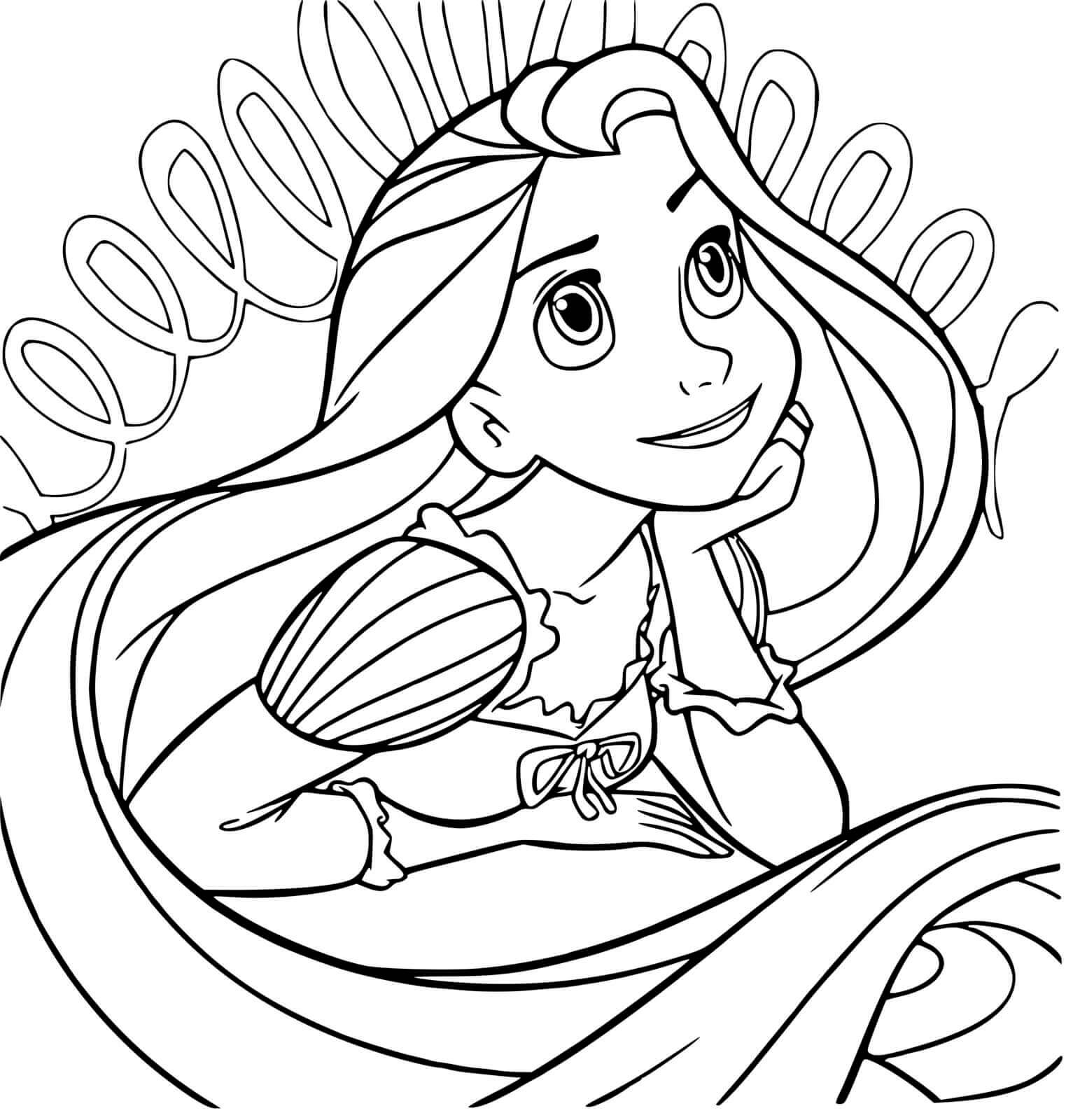 Coloriage Belle Princesse Charmante Et Mignonne Avec Des Yeux Verts - Raiponce à imprimer