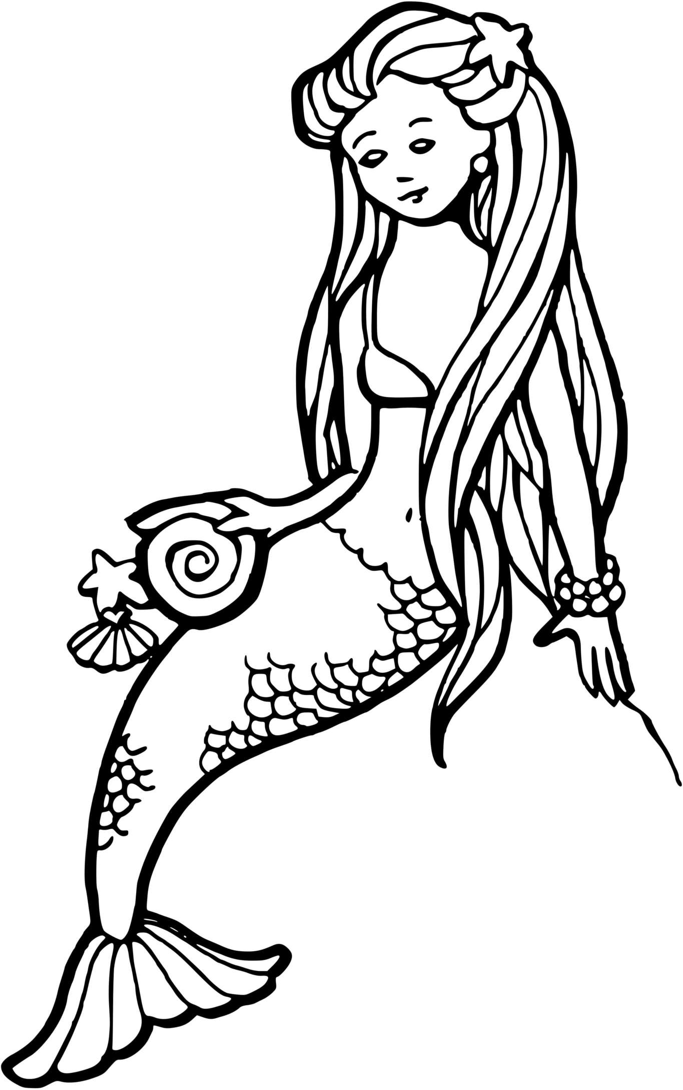 Coloriage Belle Sirène Avec Un Coquillage - Sirène à imprimer