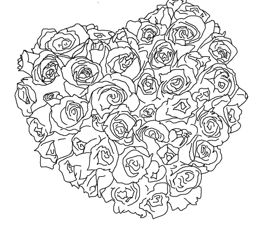 Coloriage Belles Roses Fleurs Cœur - Coeur à imprimer