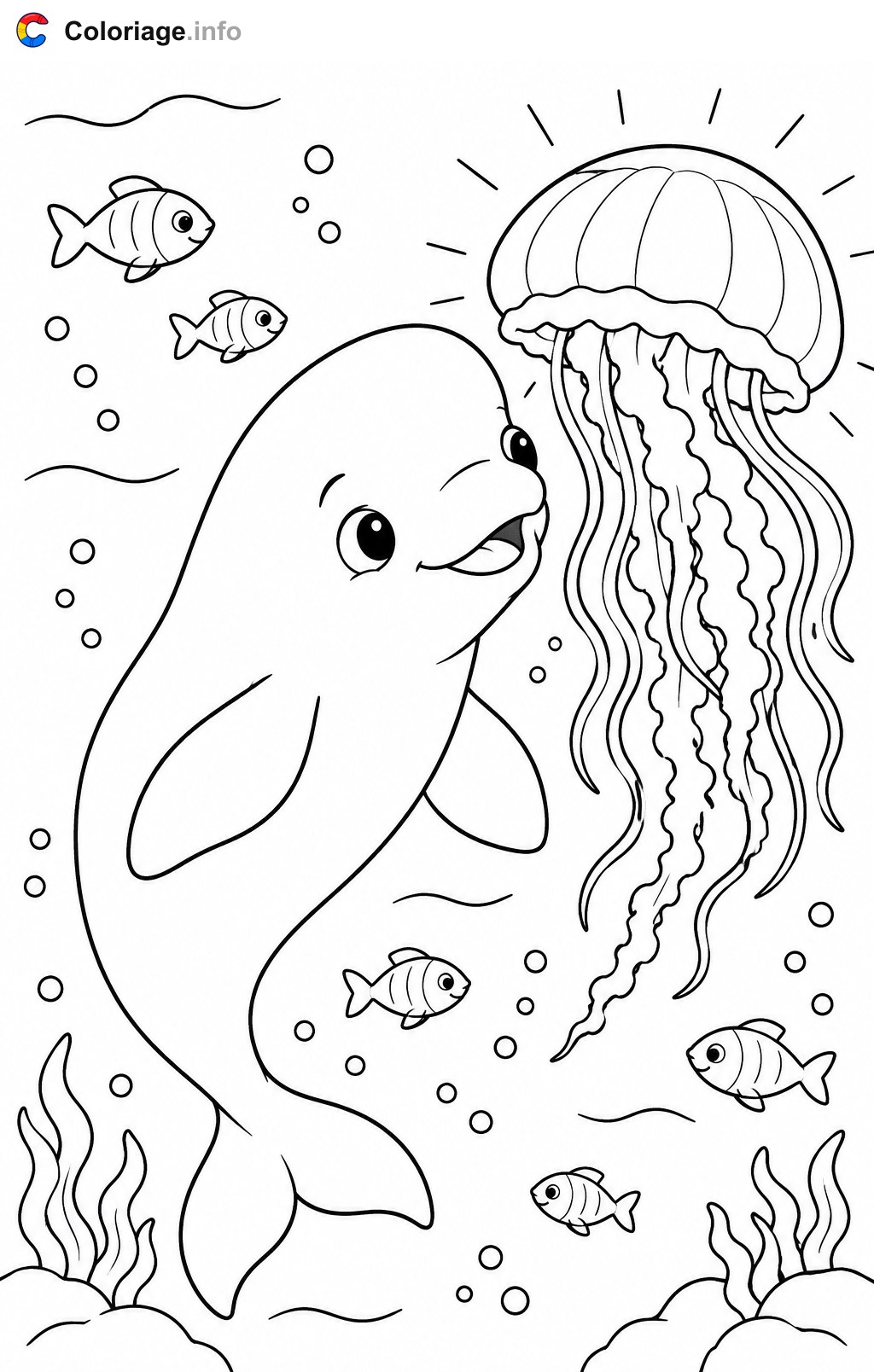 Beluga e la Medusa Gigante — Disegno da colorare