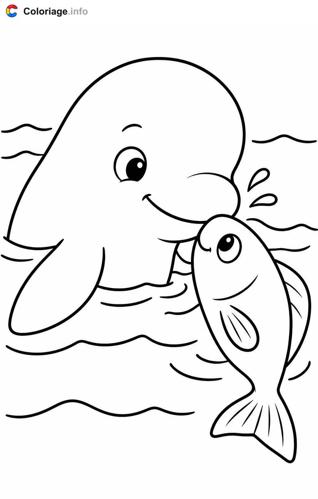 Beluga che gioca con un pesce — Disegno da colorare