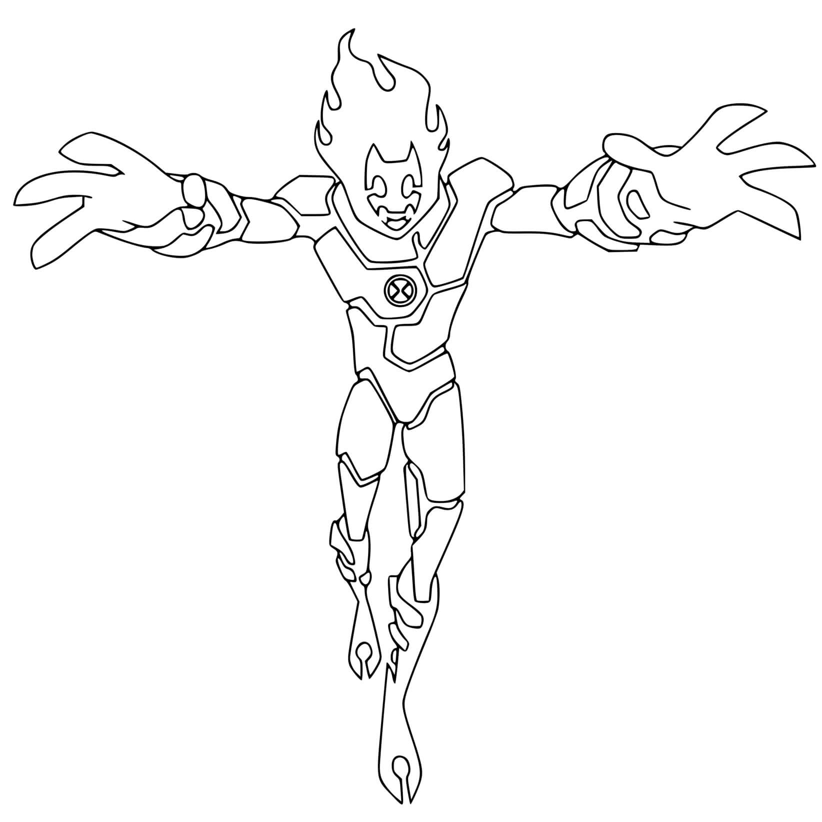 Coloriage Ben 10 Heatblast Omnitrix Feu - Ben 10 à imprimer