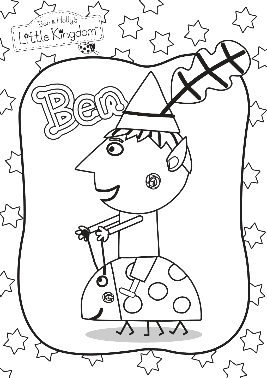 Coloriage Ben Sur Une Coccinelle Le Petit Royaume De Ben Et Holly - Le Petit Royaume de Ben et Holly à imprimer