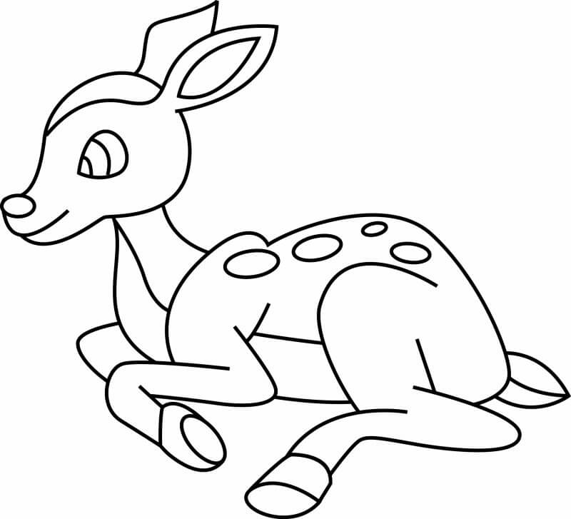 Coloriage Biche Adorable Facile - Cerf biche faon à imprimer