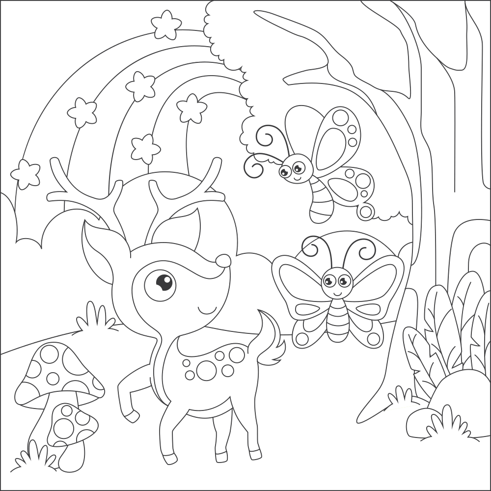 Coloriage Biche En Nature - Cerf biche faon à imprimer