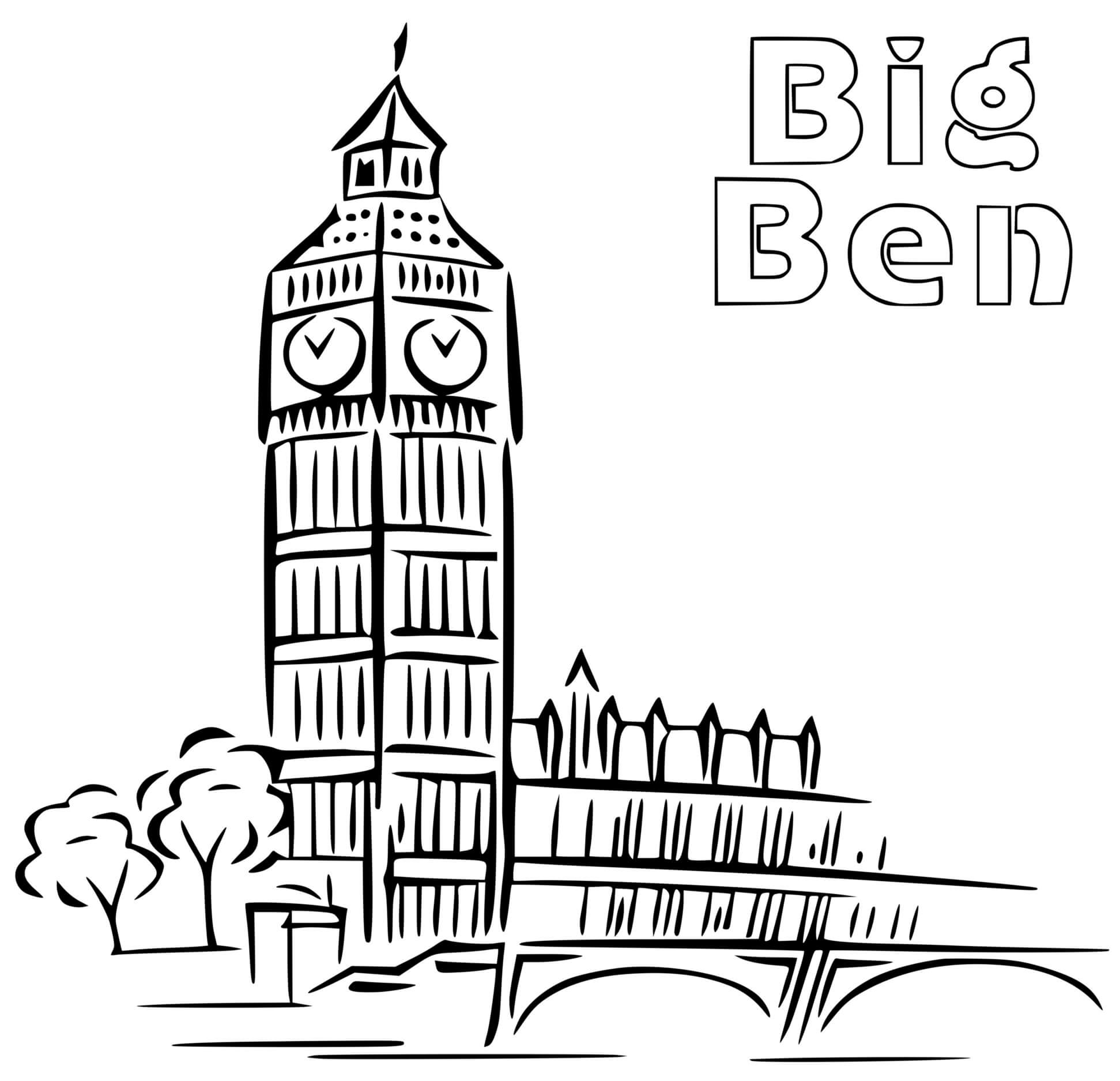 Coloriage Big Ben Grande Cloche - Big ben à imprimer