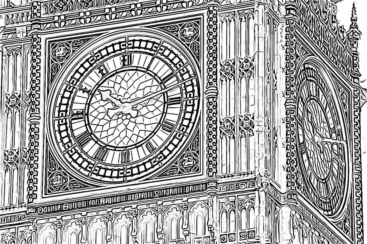 Coloriage Big Ben Horloge Au Sommet De La Tour Elisabeth - Big ben à imprimer