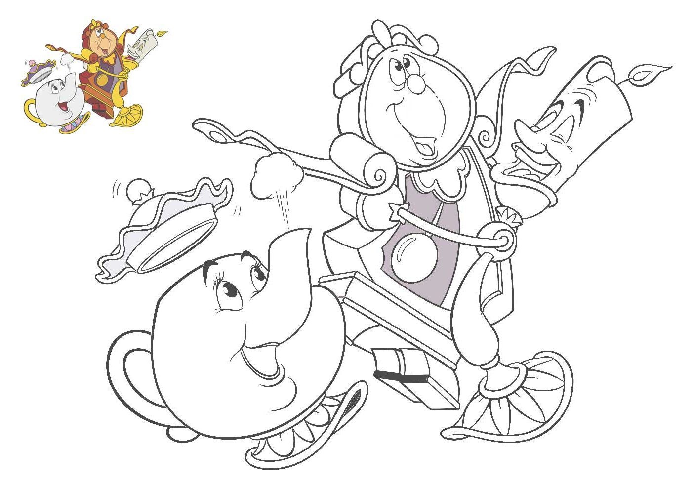 Coloriage Big Men Et Mme Samovar - La Belle et la Bête à imprimer
