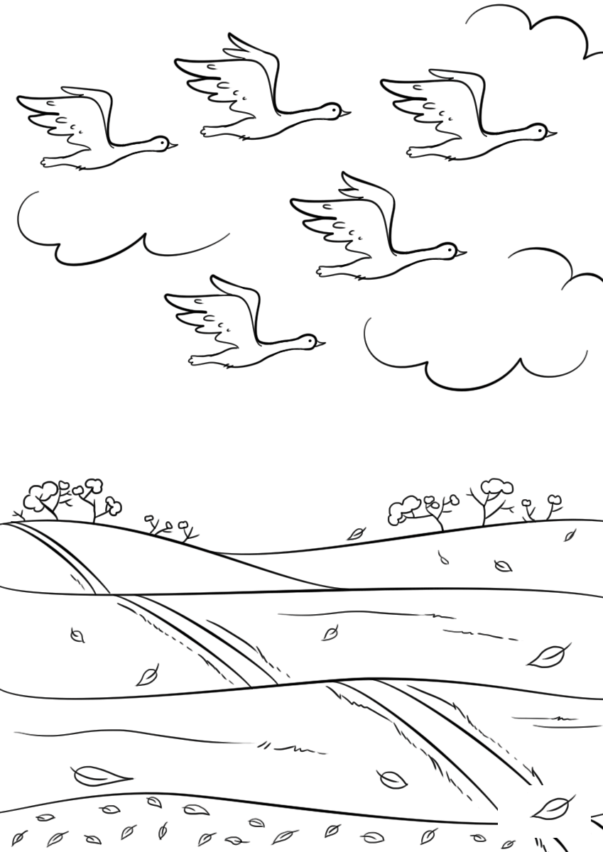 Coloriage Birds Fly South In Automne Fall - Automne à imprimer