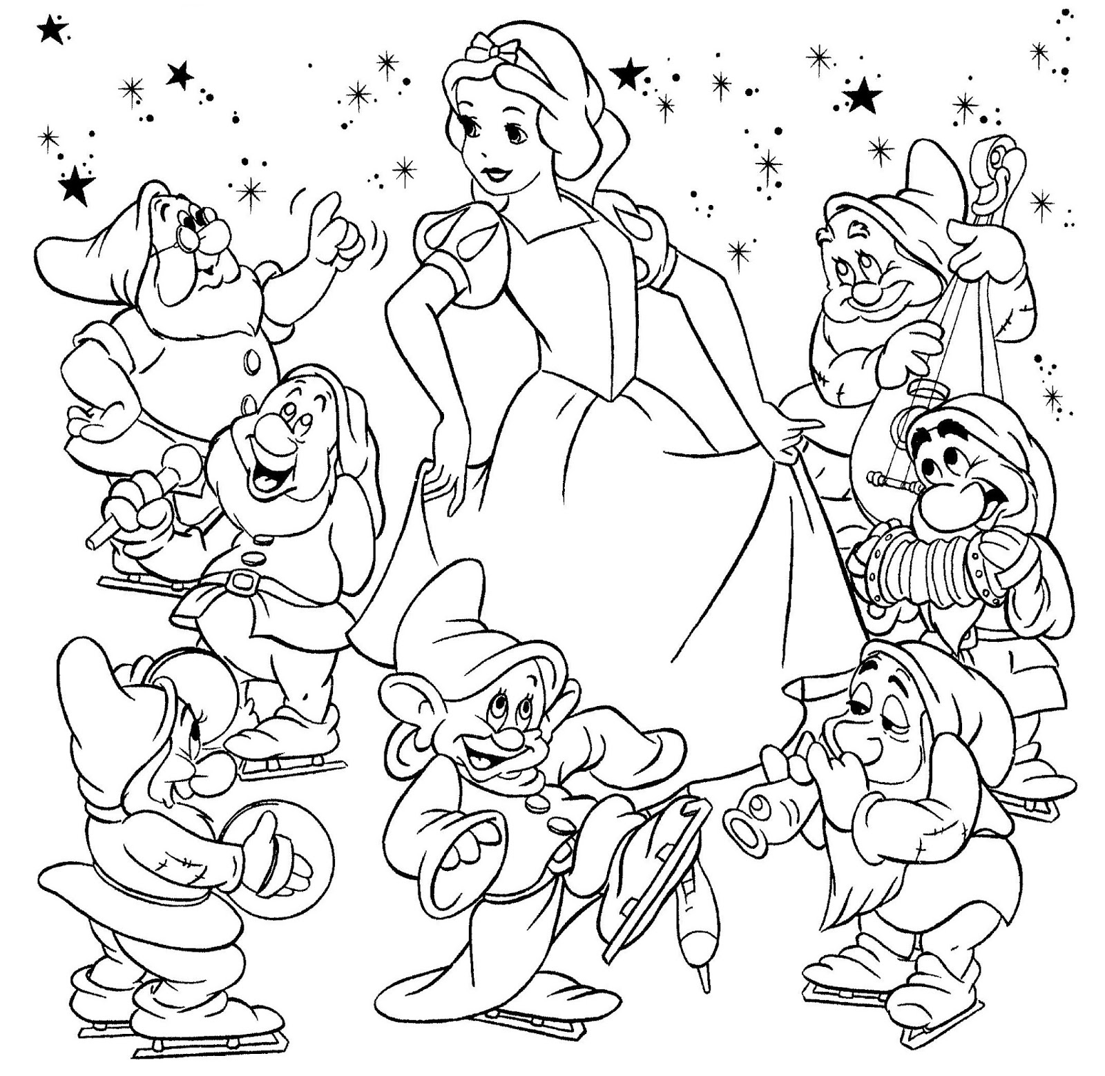 Coloriage Blanche neige et les 7 nains film disney - Disney à imprimer