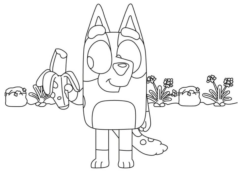 Coloriage Bluey Mange Une Banane - Bluey à imprimer