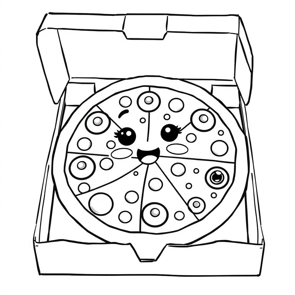 Coloriage Boite De Pizza Kawaii - Kawaii nourriture à imprimer
