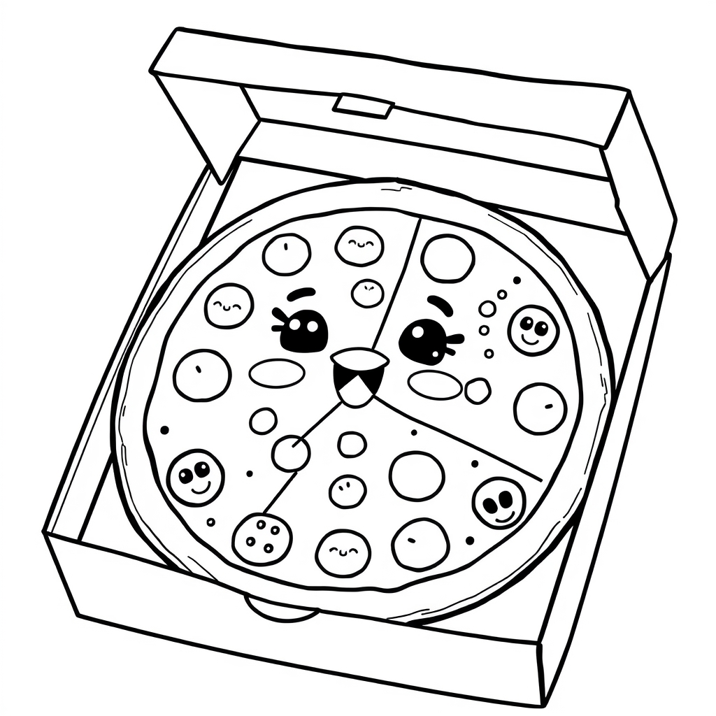 Coloriage Boite De Pizza Nourriture - Kawaii nourriture à imprimer