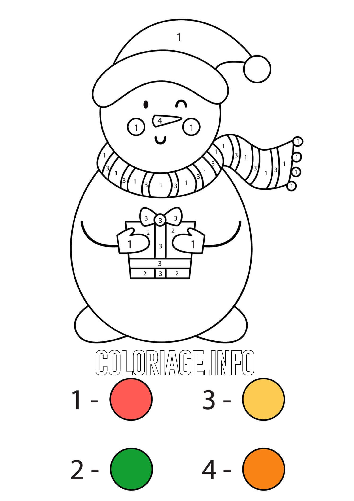 Coloriage Bonhomme De Neige Avec Un Cadeau Magique Noël - Magique noel à imprimer