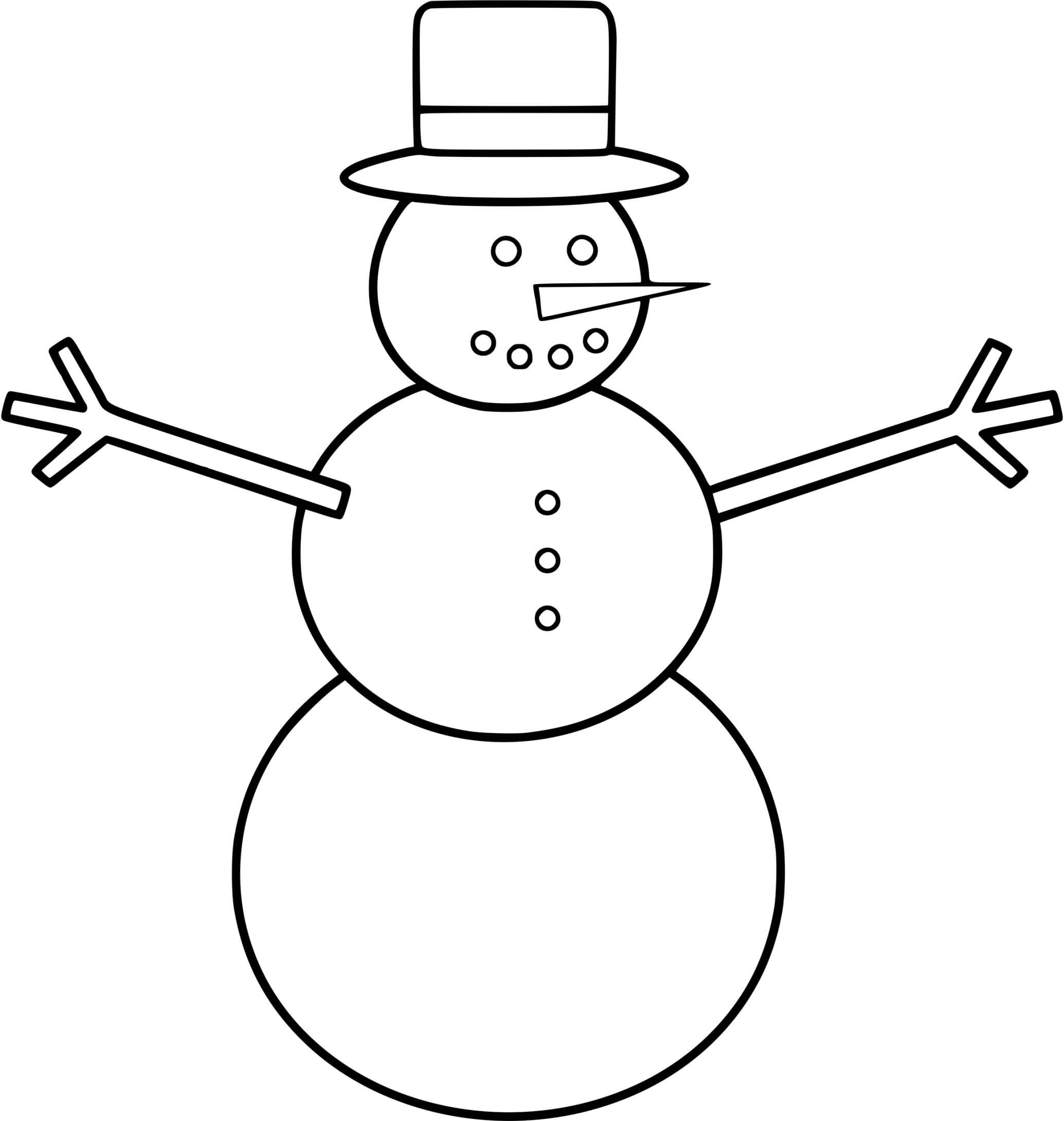 Coloriage Bonhomme De Neige Classic Avec Deux Branches De Bois - Bonhomme de neige à imprimer