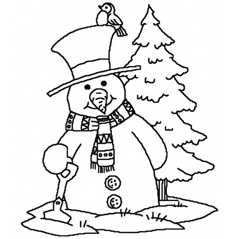 Coloriage Bonhomme De Neige Et Oiseau - Animaux à imprimer