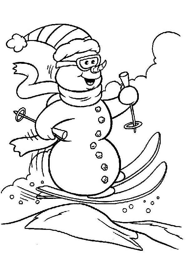 Coloriage Bonhomme De Neige Fait Du Ski - Ski à imprimer