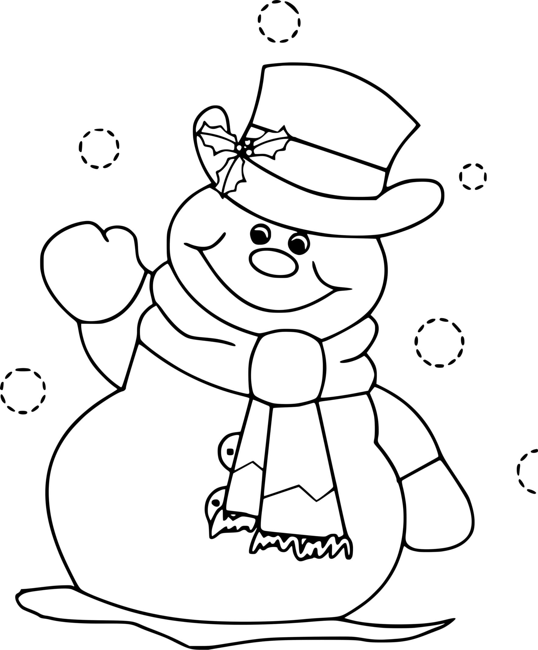 Coloriage Bonhomme De Neige Hiver Chapeau Souriant - Hiver à imprimer