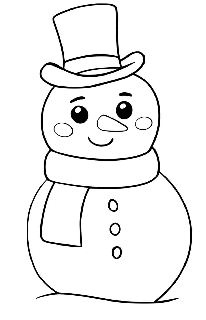 Coloriage Bonhomme De Neige Kawaii Souriant En Hiver - Bonhomme de neige à imprimer