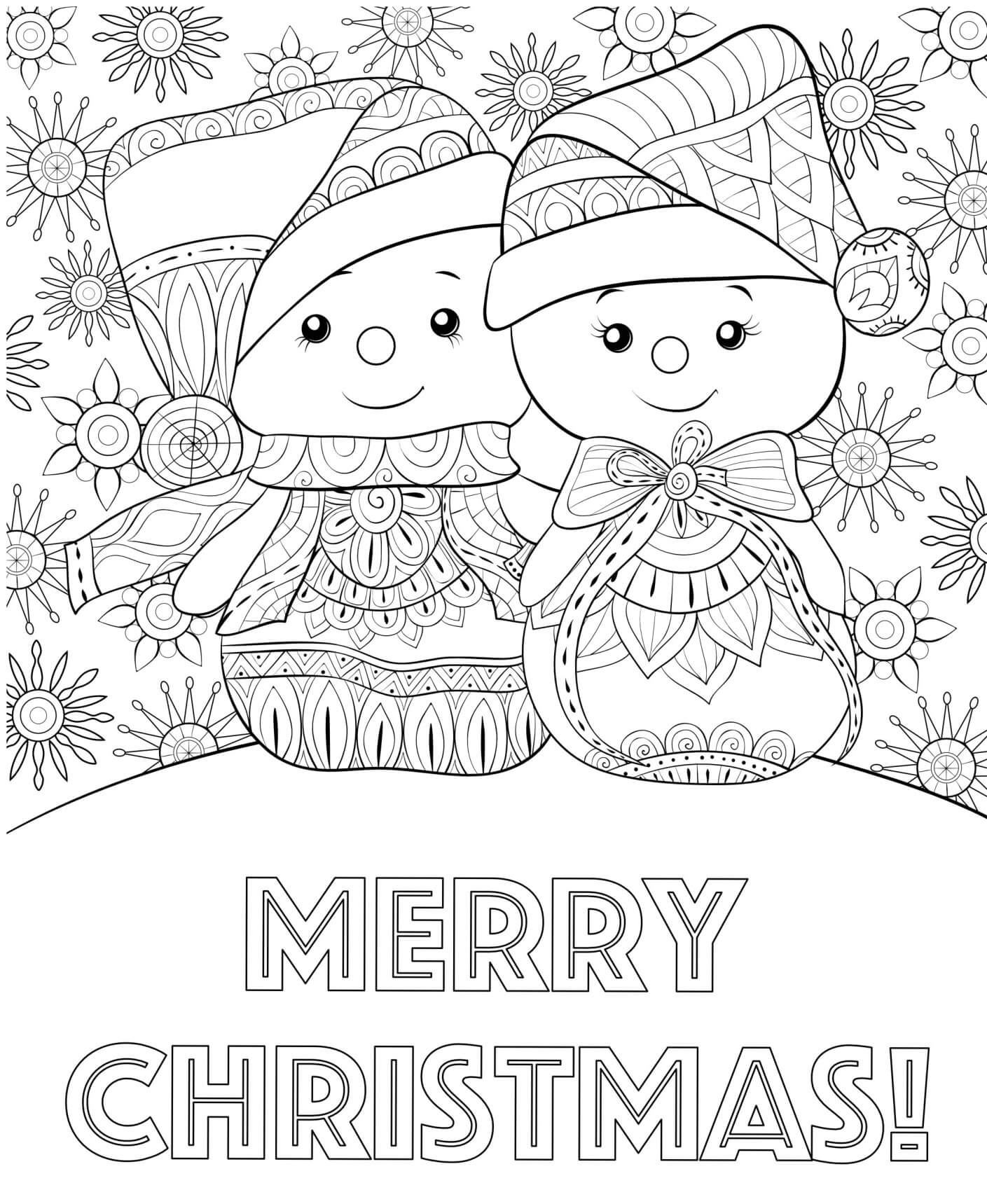 Coloriage Bonhomme De Neige Mandala Et Joyeux Noël - Noël adulte à imprimer