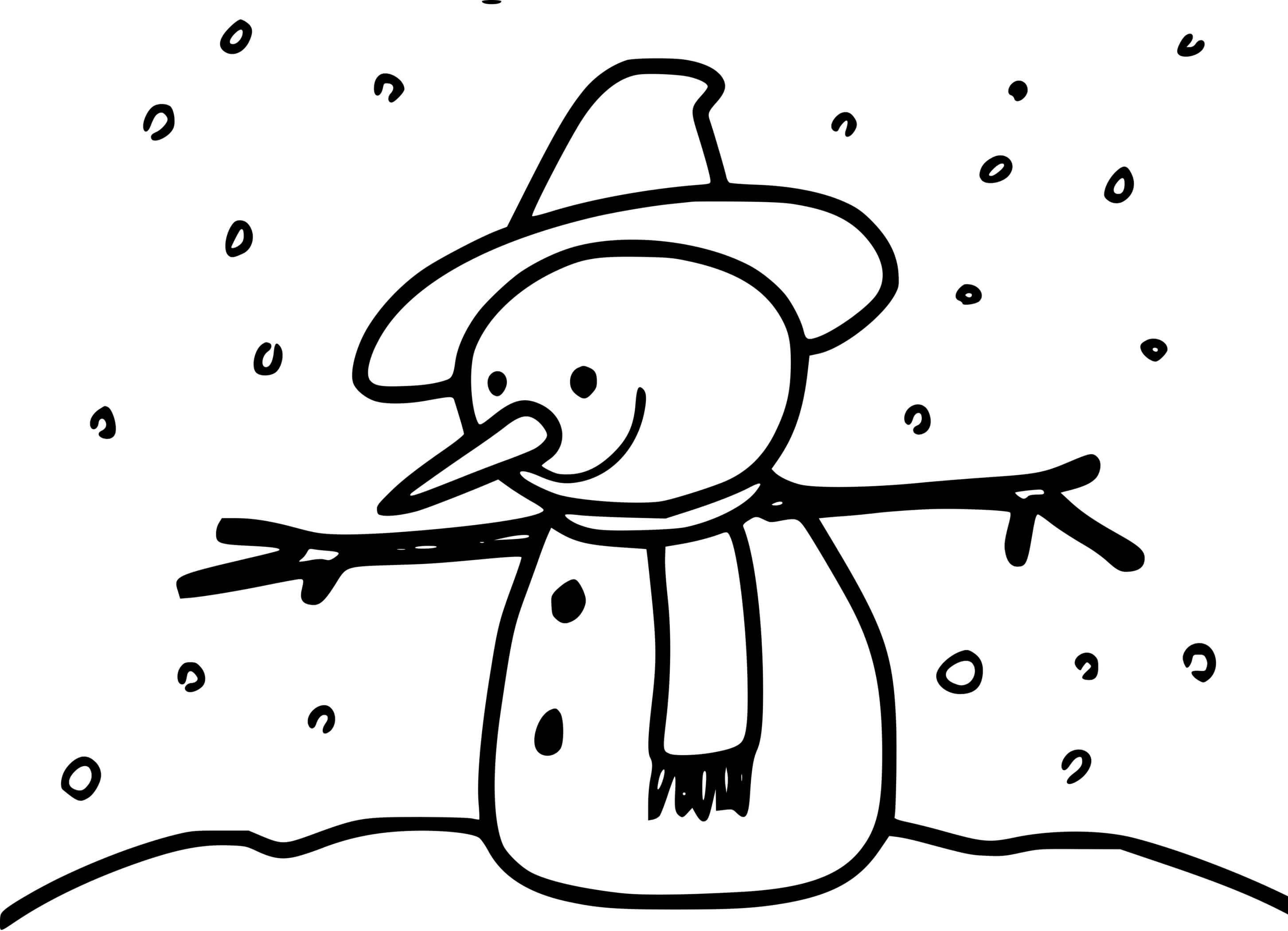 Coloriage Bonhomme De Neige Maternelle Avec Des Flocons - Noël maternelle à imprimer