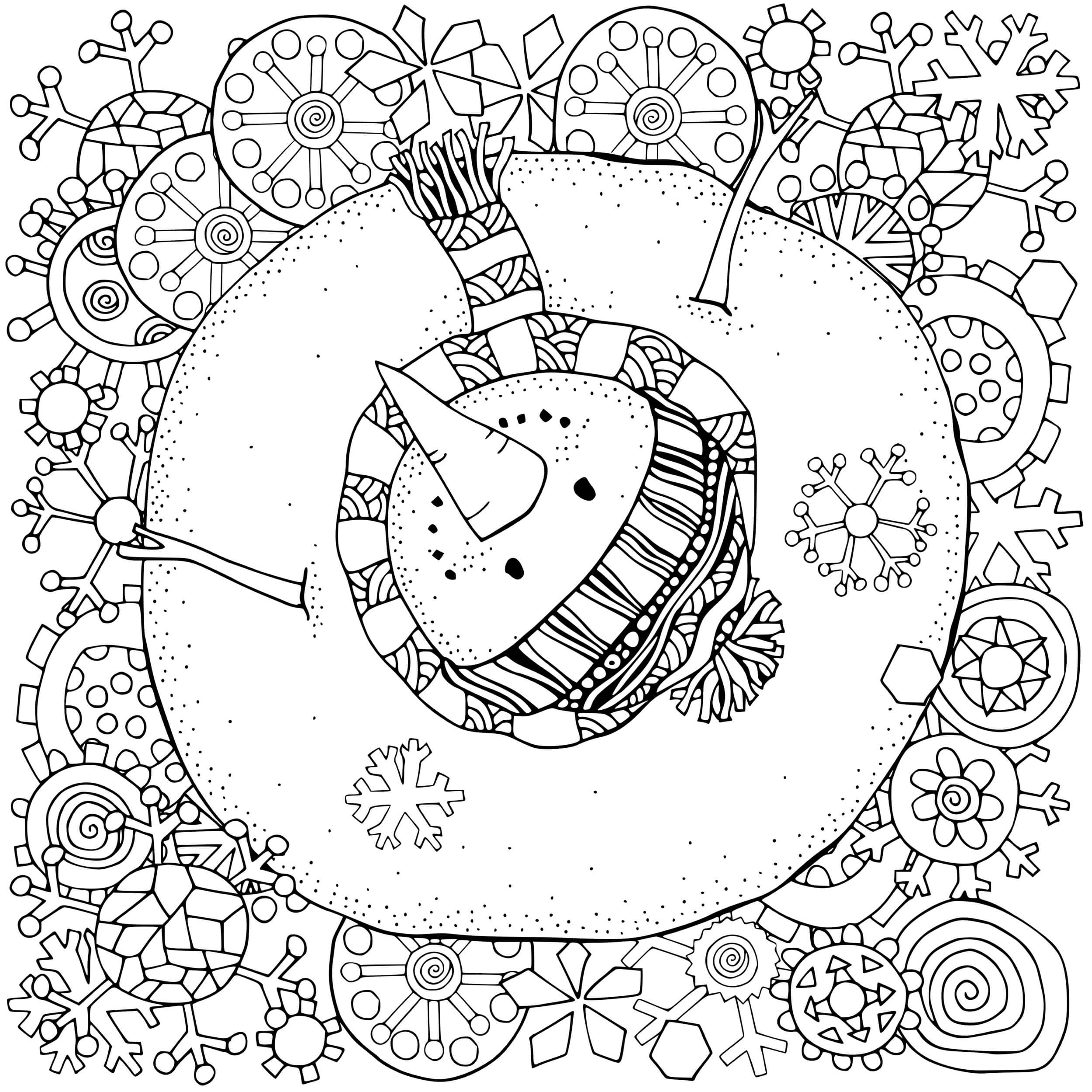 Coloriage Bonhomme De Neige Pour Adulte Antistress - Bonhomme de neige à imprimer