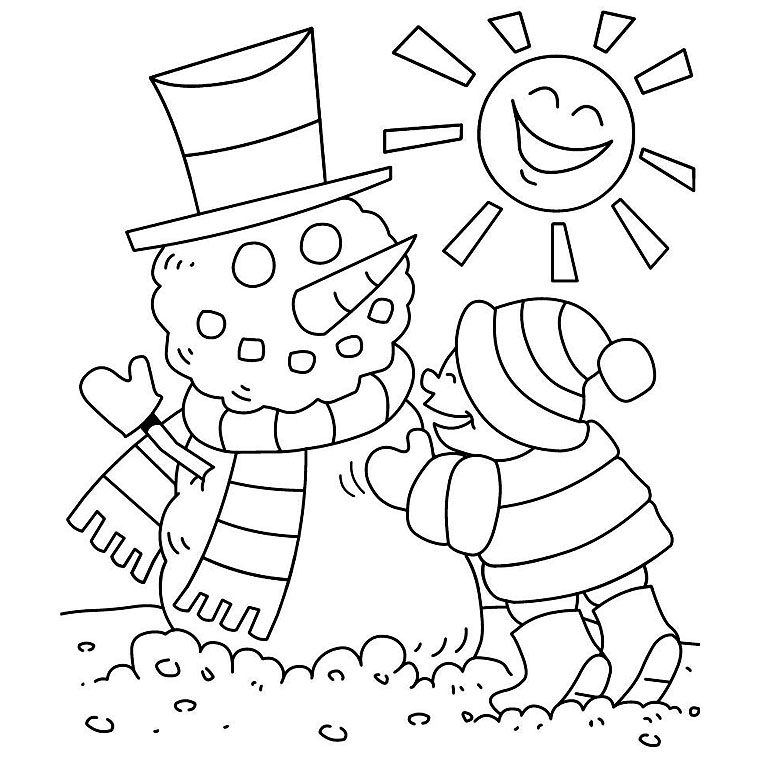 Coloriage Bonhomme De Neige Soleil Et Enfant - Enfants à imprimer