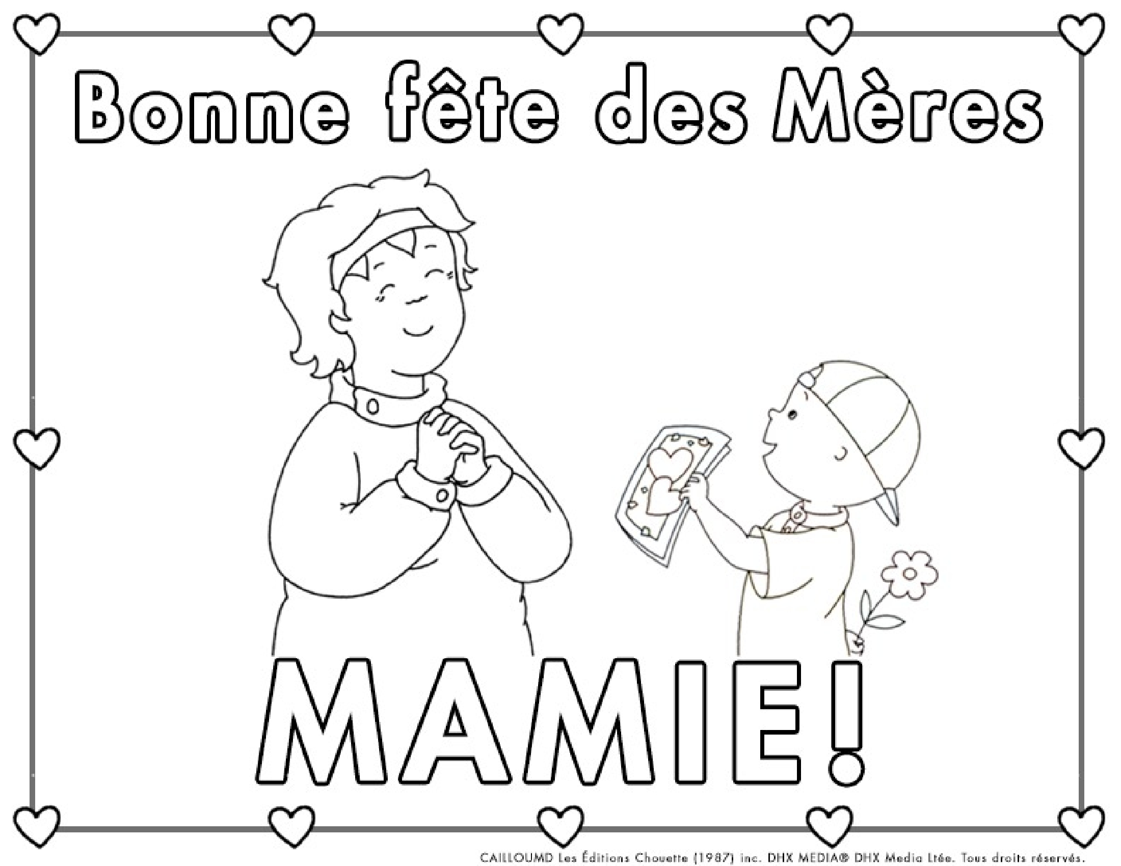 Coloriage Bonne Fête Des Grands Mère Mami De Carte De Souhaits Caillou - Caillou à imprimer