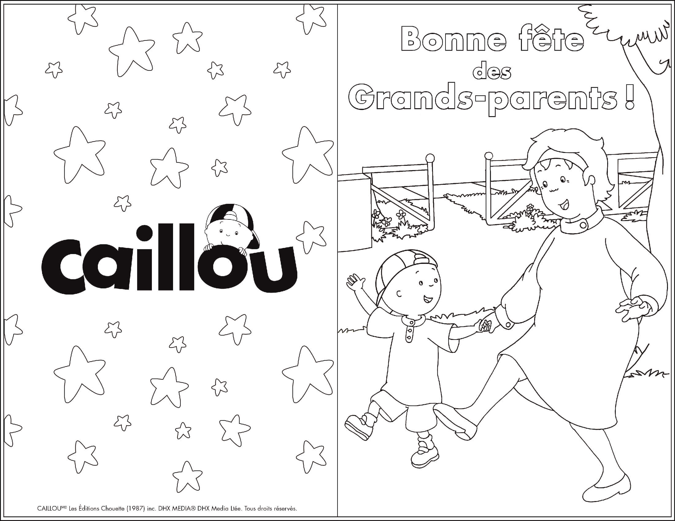 Coloriage Bonne Fête Des Grands Parents Avec Mamie Carte De Souhaits - Caillou à imprimer