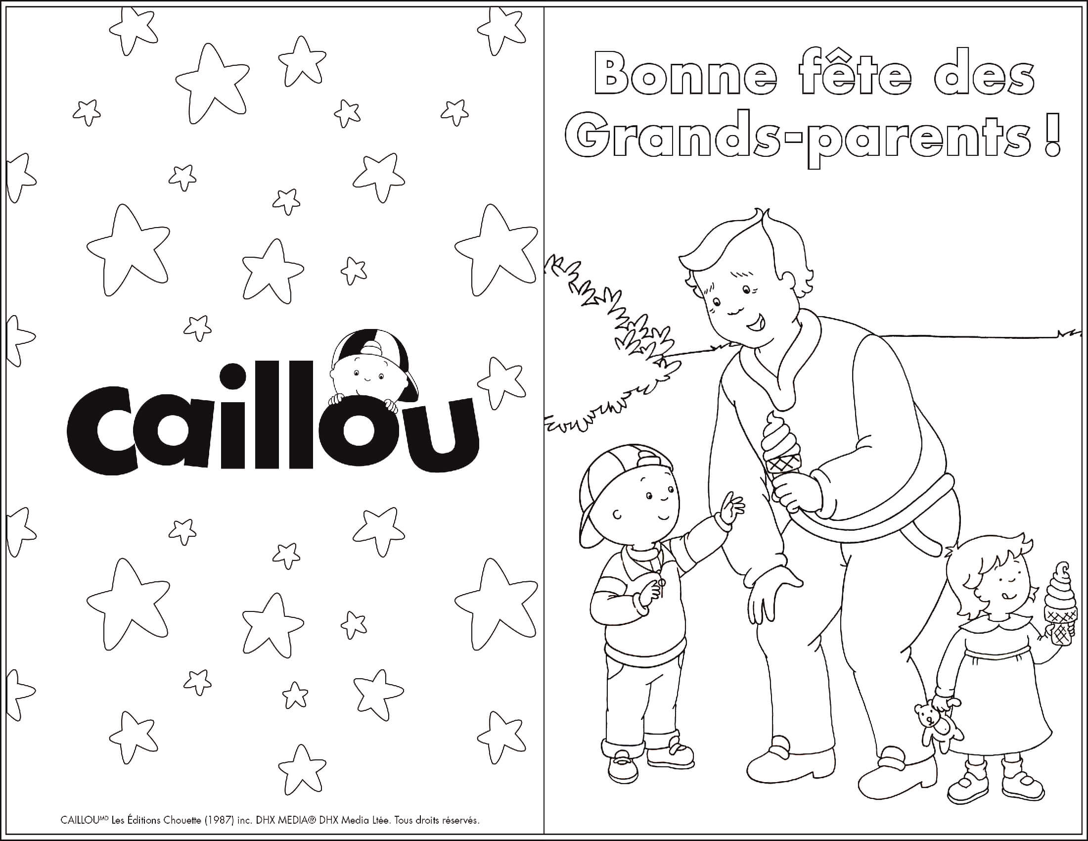 Coloriage Bonne Fête Des Grands Parents Avec Papi Caillou Et Mousseline - Caillou à imprimer