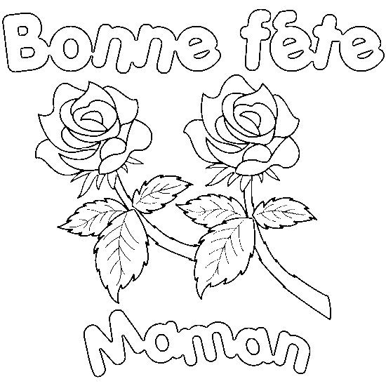 Coloriage Bonne Fête Maman Roses - Fête des mères à imprimer
