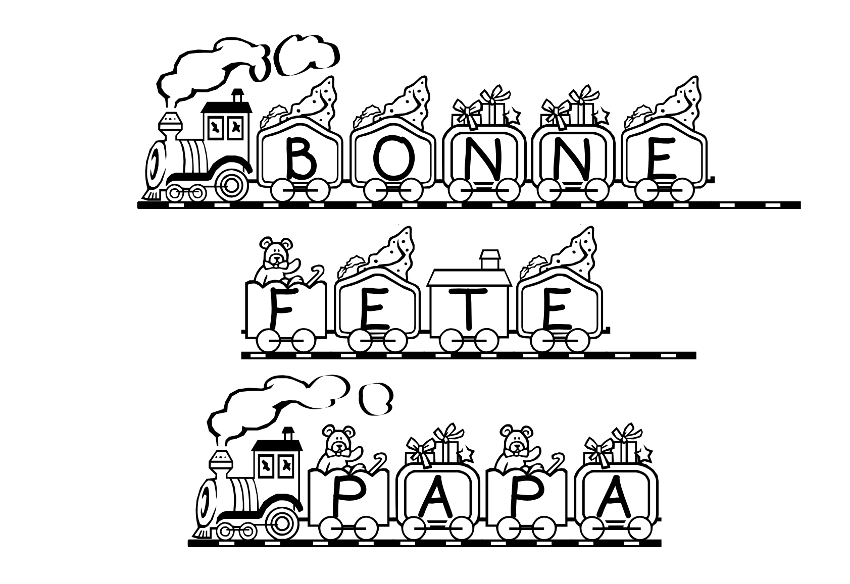 Coloriage Bonne Fête Papa Train Large - Fête des pères à imprimer