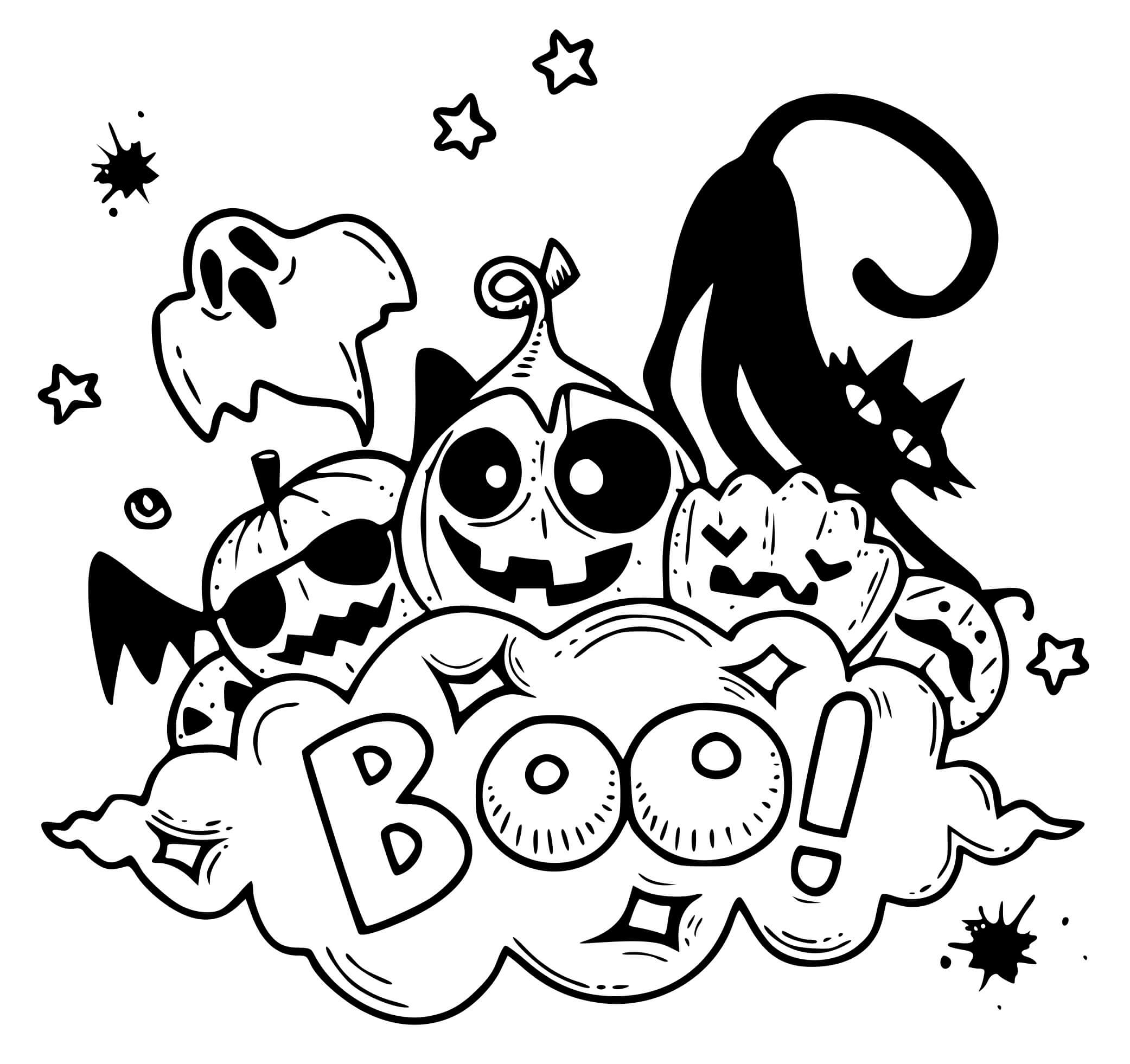 Coloriage Boo Fantômes Et Citrouilles - Halloween à imprimer