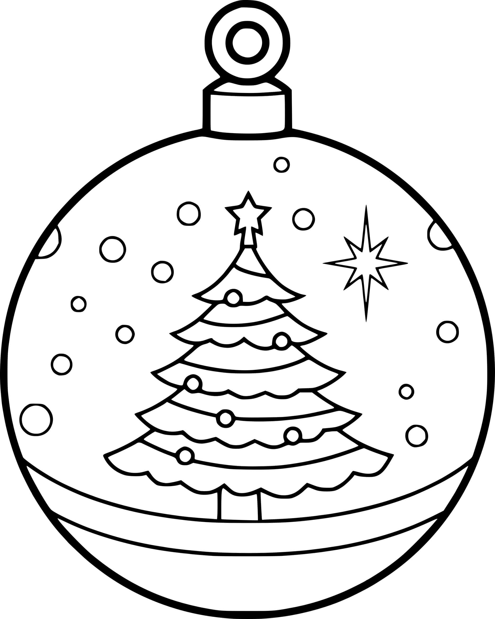 Coloriage Boule De Noël Avec Paysage De Sapin Et Neige Hiver - Boule de Noël à imprimer