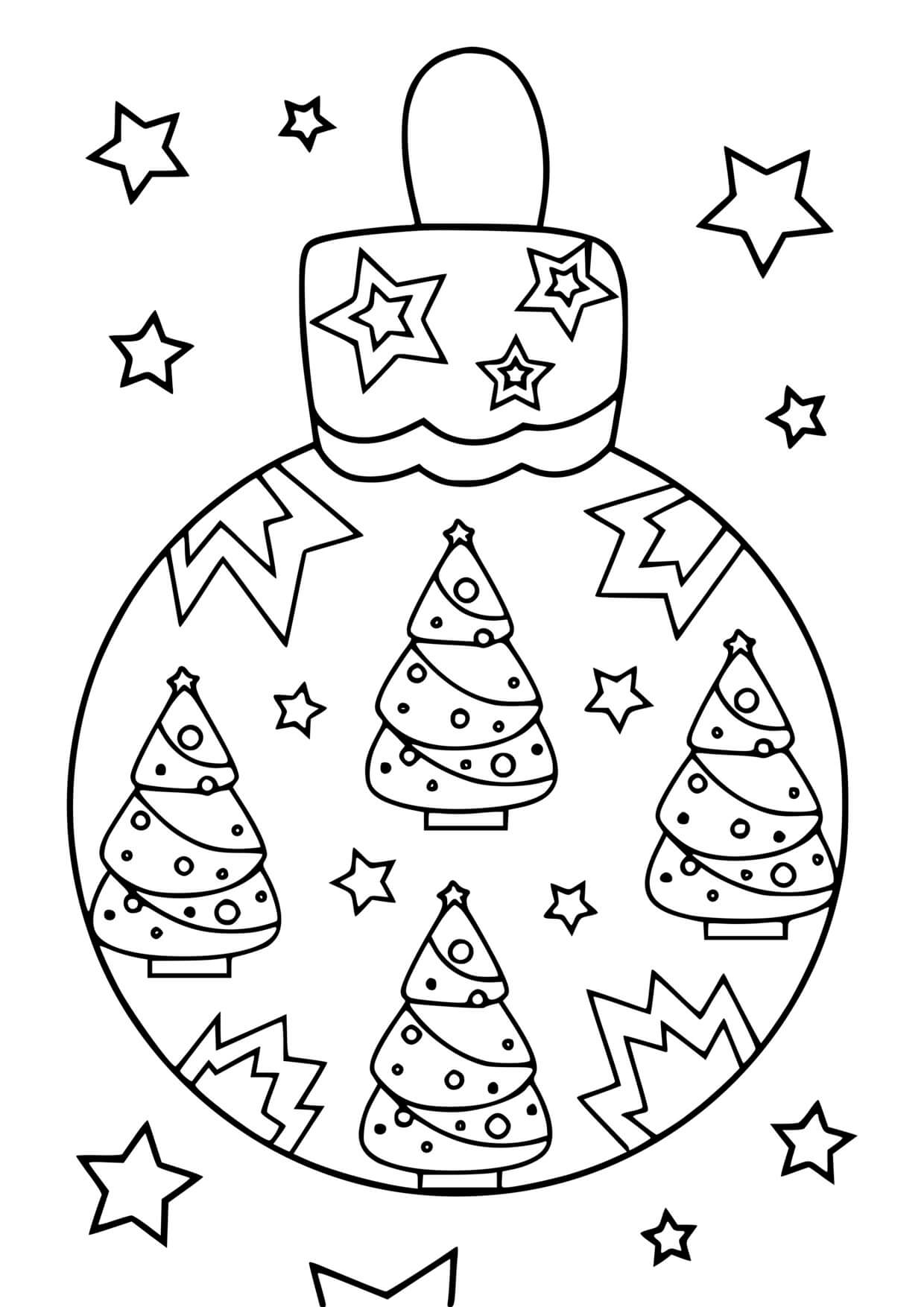 Coloriage Boule De Noël Avec Sapins Et Étoiles - Boule de Noël à imprimer