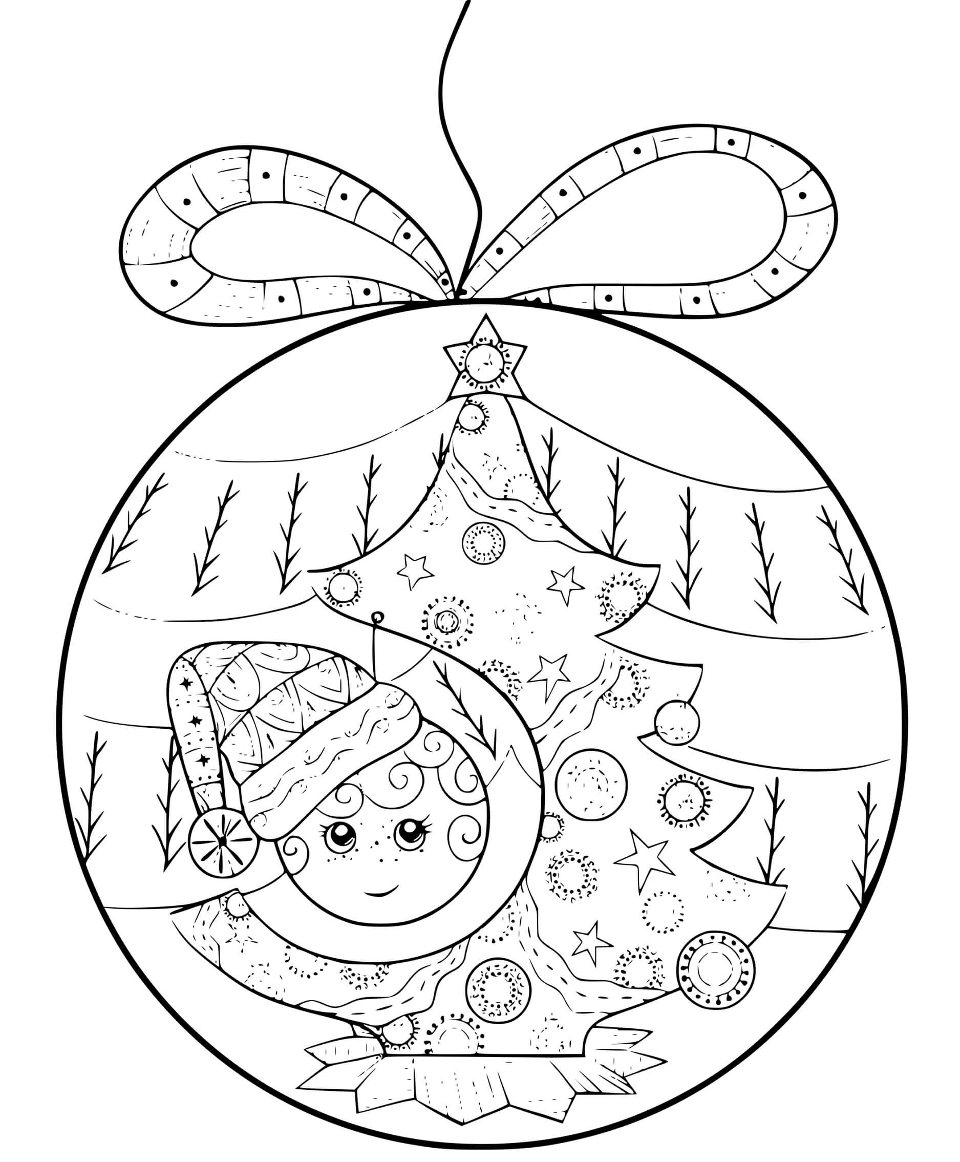 Coloriage Boule De Noël Avec Un Enfant Et Un Sapin - Boule de Noël à imprimer