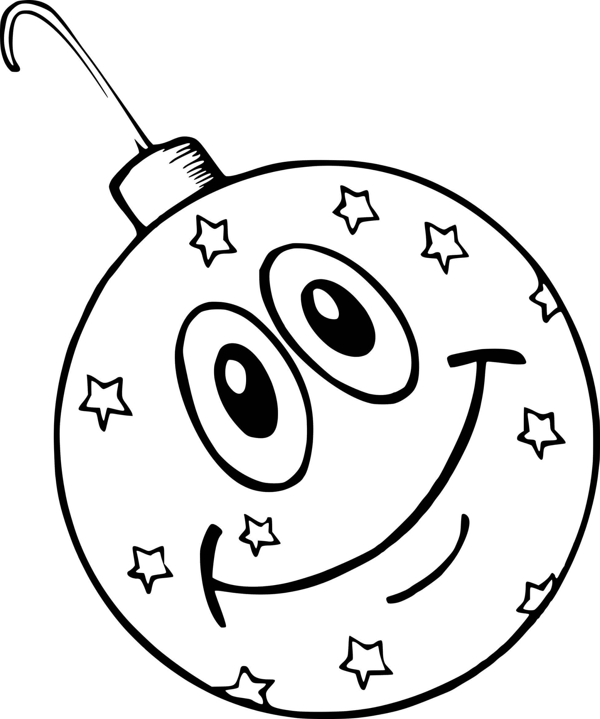Coloriage Boule De Noël Avec Un Sourire Et Des Étoiles - Boule de Noël à imprimer