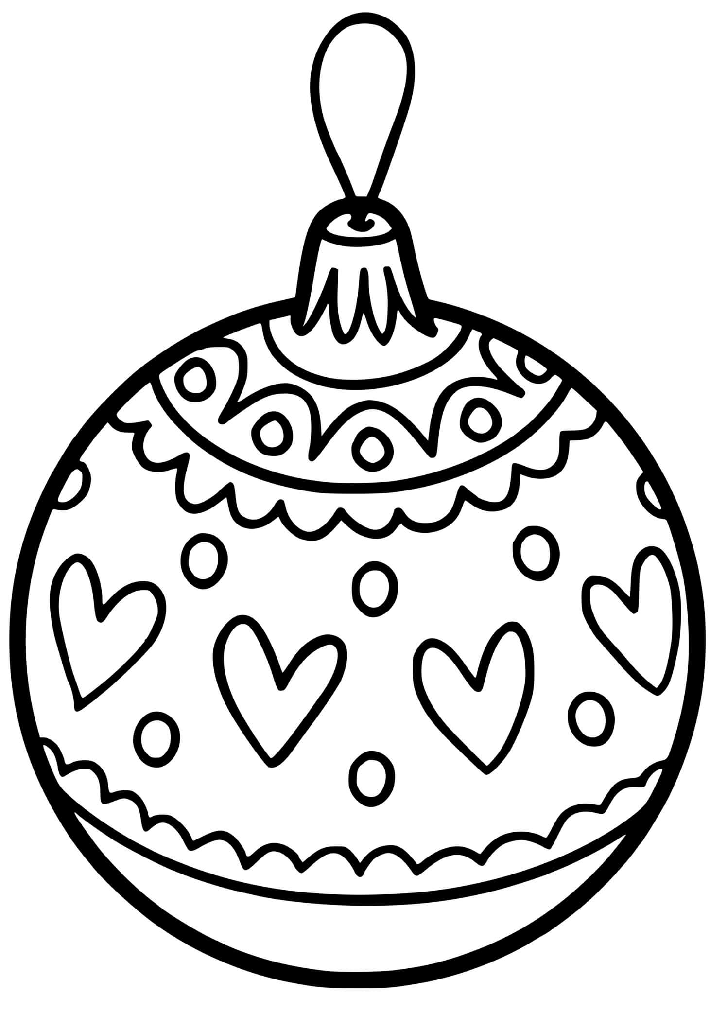 Coloriage Boule De Noël Pour Sapin Forme De Cœurs - Boule de Noël à imprimer