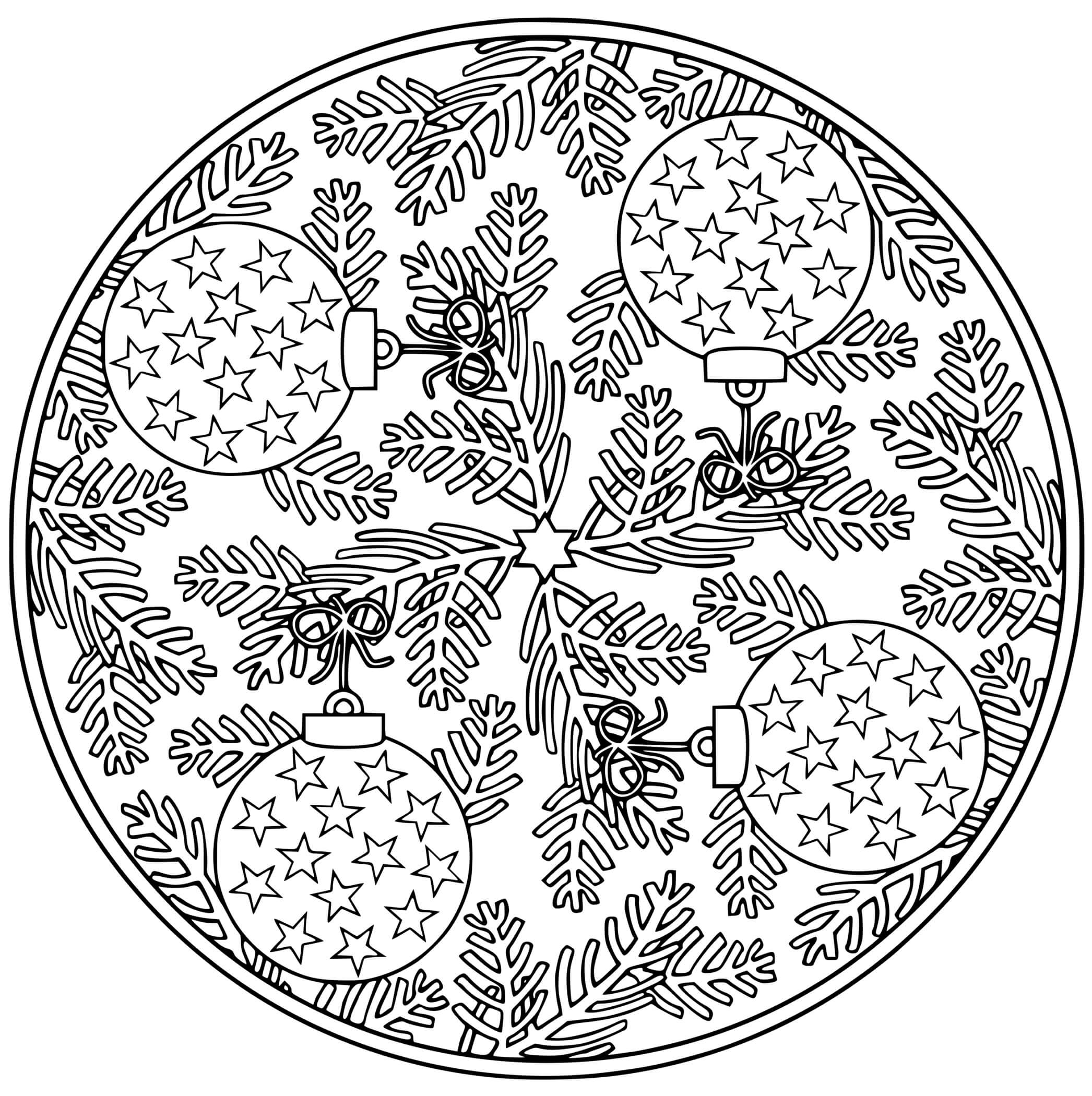 Coloriage Boules De Noël Sapins Mandala Noël - Boule de Noël à imprimer