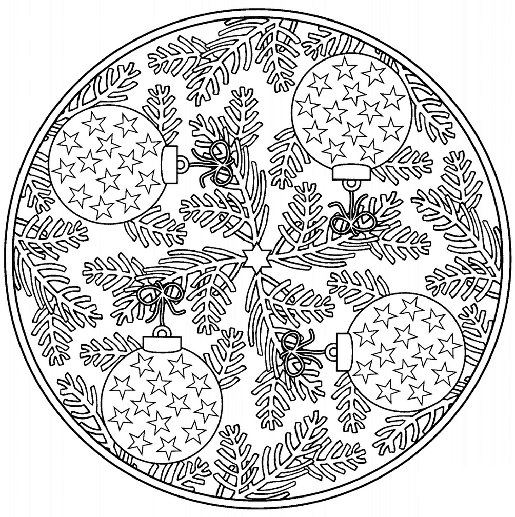 Coloriage Boules De Noël Sapins Mandala Noël - Mandala de Noël à imprimer