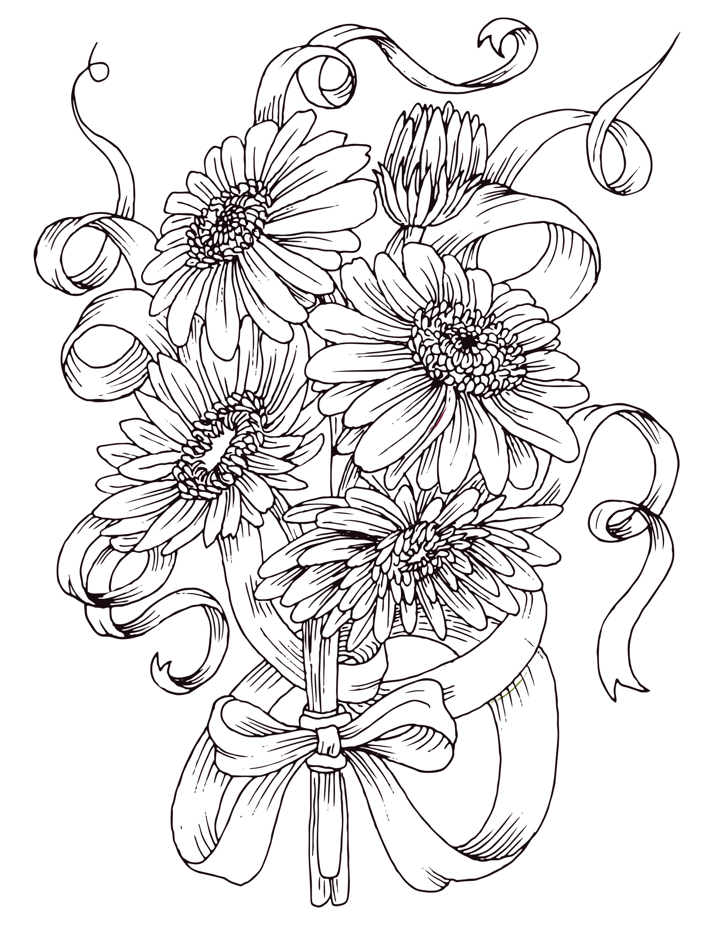 Coloriage Bouquet De Fleurs Adulte Complexe Réaliste - Fleurs à imprimer