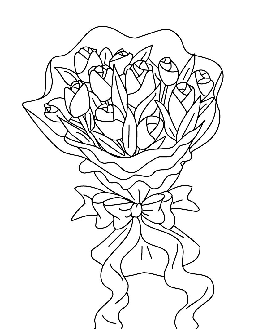 Coloriage Bouquet De Fleurs Roses - Fleurs à imprimer