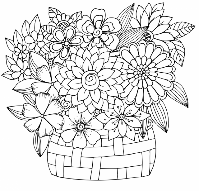 Coloriage Bouquet Fleurs Tulipe Felphinium Dahlia Jonquille - Bouquet de fleurs à imprimer