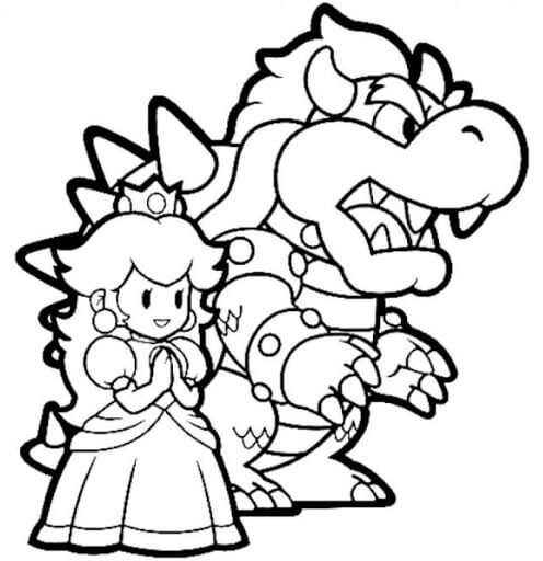 Coloriage Bowser Et Princesse Peach - Bowser à imprimer