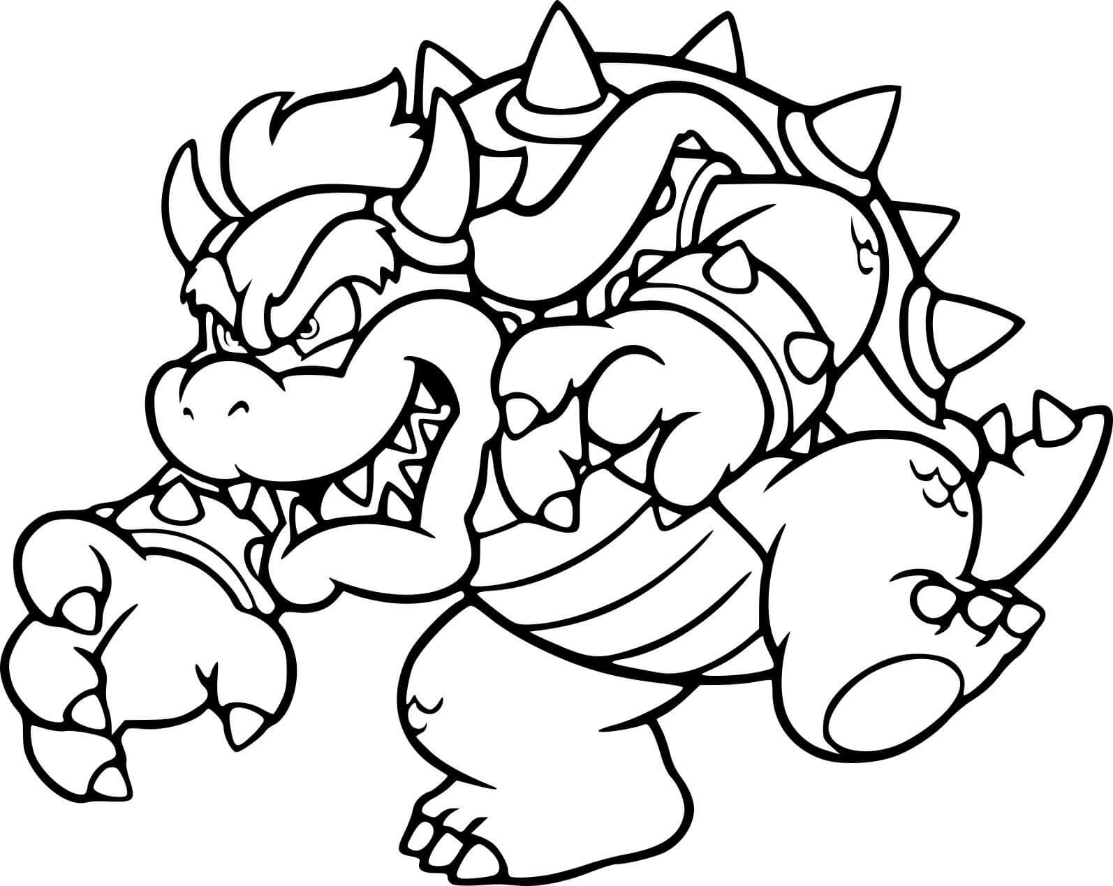 Coloriage Bowser Veut Faire Mal A Mario Bros - Bowser à imprimer