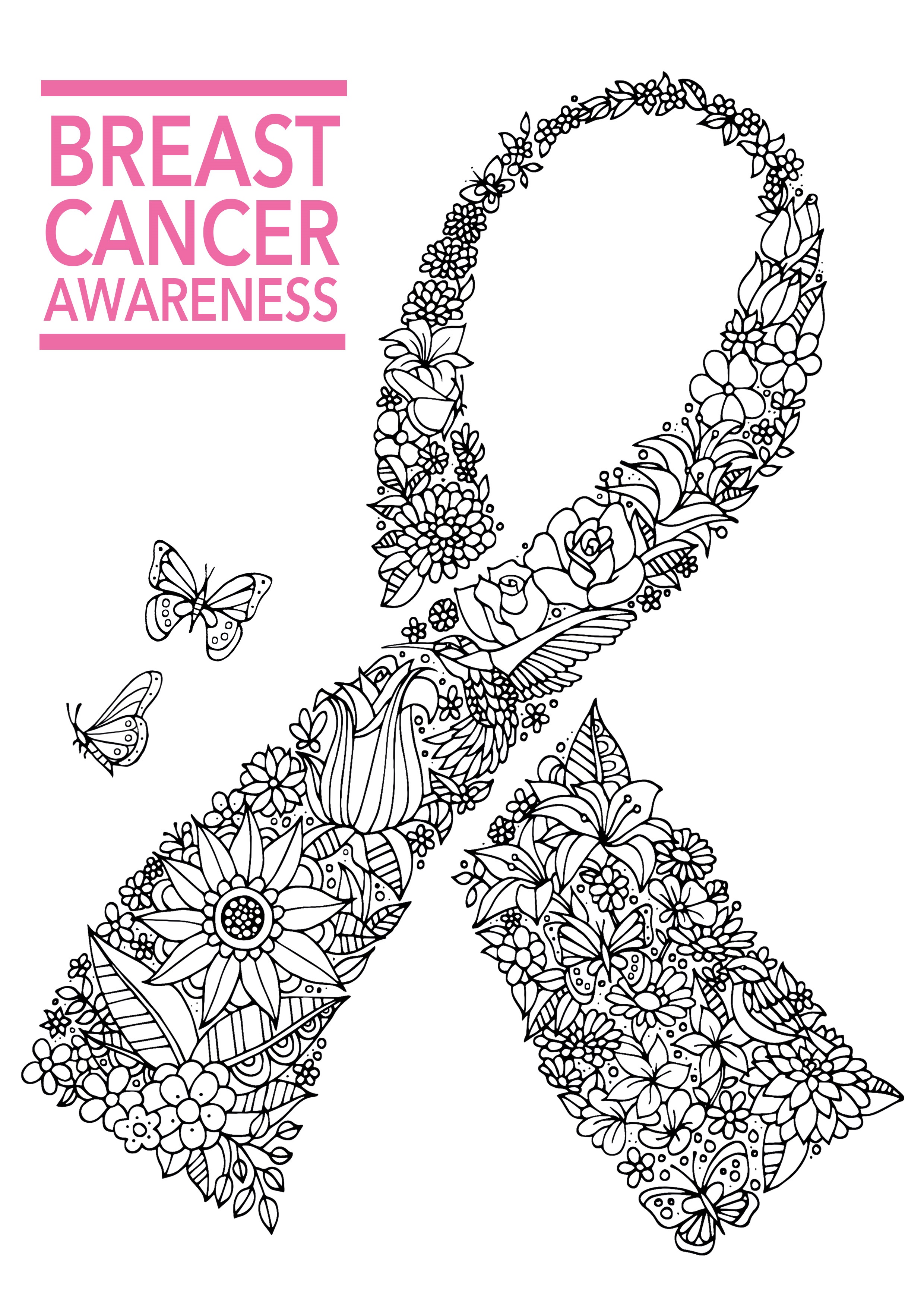Coloriage Breast Cancer Awareness Ribbon - Cancer du sein à imprimer