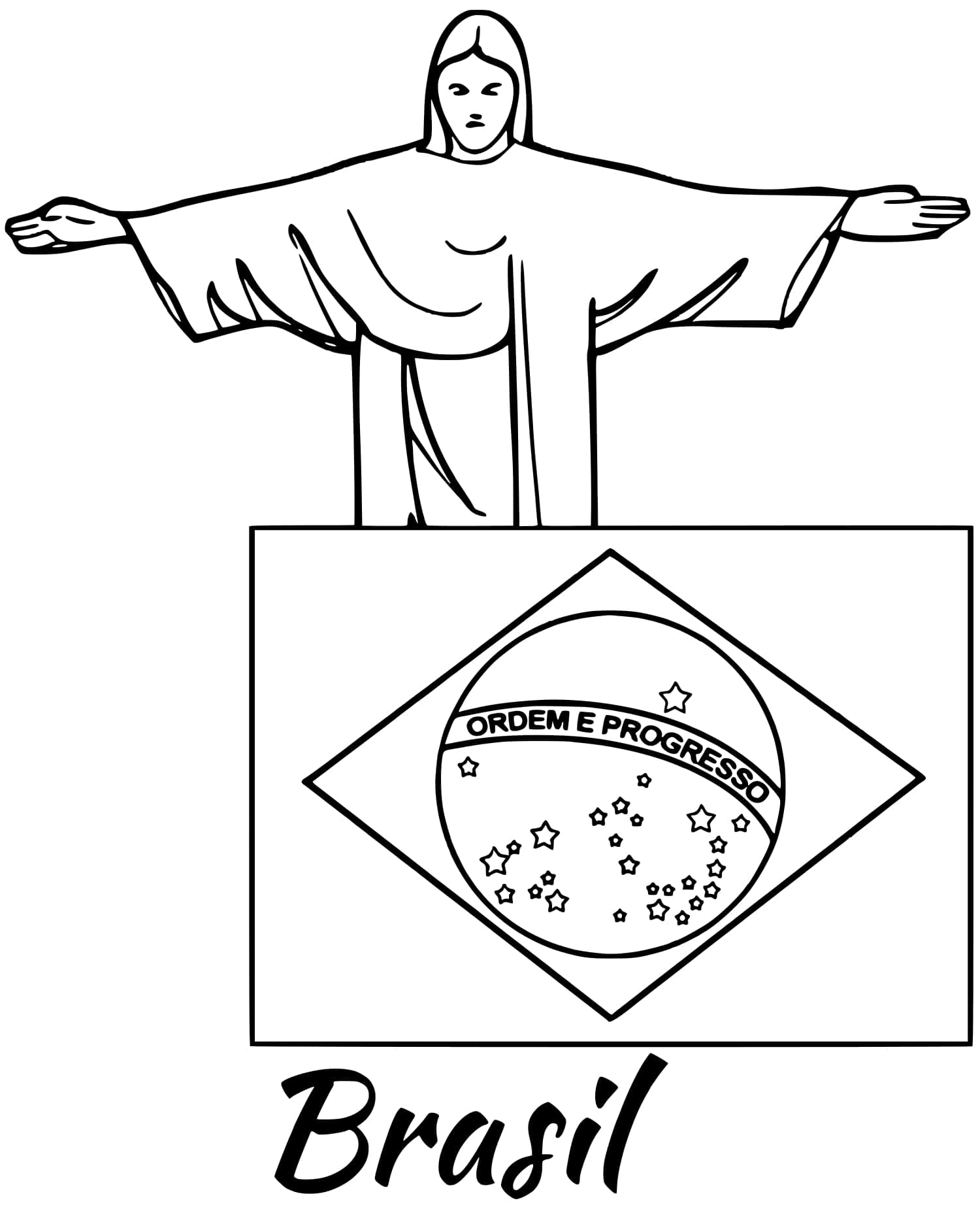 Coloriage Bresil Drapeau Jesus - Drapeau à imprimer